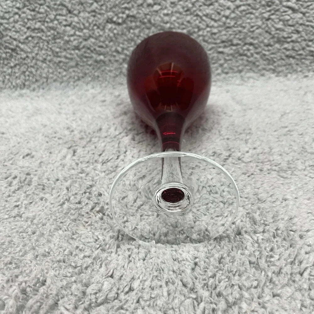 Ruby Red Goblet Heavy Wine Glass Glass Clear‎ Stem 8.5